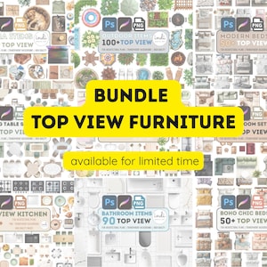 BUNDLE DRAUFSICHT, 850 png, Möbel von oben, Architekturplan Elemente, Möbel Clipart Bundle, Wohnzimmer, Küche, Bad, Schlafzimmer