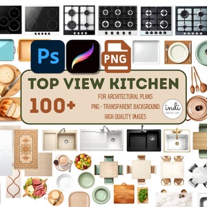 Set di 100 png, mobili da cucina con vista dall'alto, mobili png, piano di architettura, png di alta qualità, pacchetto di clipart di mobili, creatore di scene