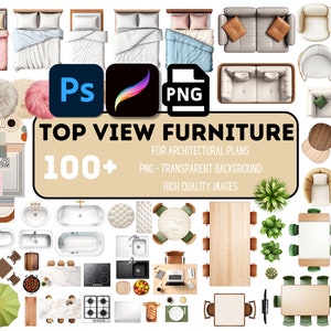 Ensemble de 100 png, meubles vue de dessus, meubles png, éléments de plan d'architecture, meubles vue de dessus de haute qualité, ensemble de cliparts de meubles