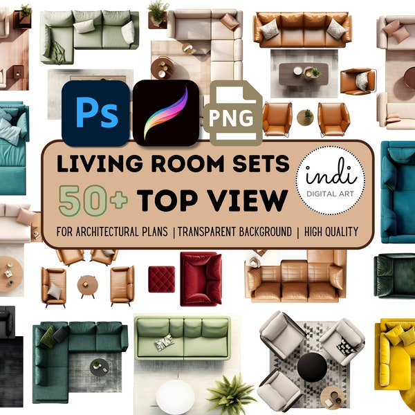 Set of 50 png, living room sets top view, top view furniture, png furniture, architecture plan items, furniture clipart bundle