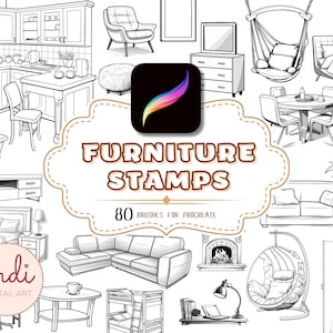 Procreate furniture brush stamps, architecture brushes,procreate stamps, interior design for procreate, kitchen stamps, procreate brushset