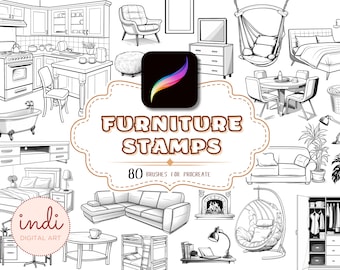 Procreate Furniture Brush Stamps, Interior Design Brushset (Digital Download)