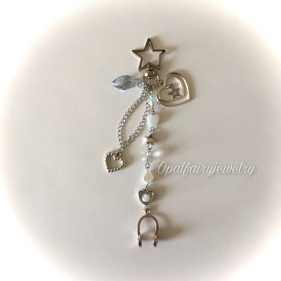 White Iridescent Headphone Keychain Etsy