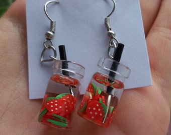 Strawberry drink earrings