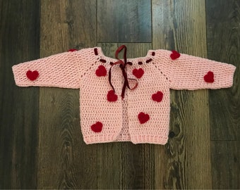 Pink love heart cardigan. Valentines cardi for your little loves