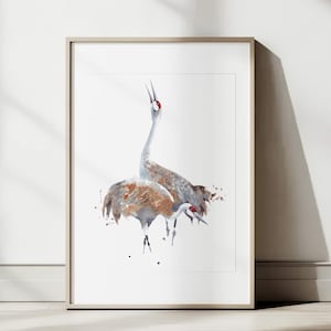 Sandhill Cranes Watercolor Art - Bird Wall Decor - Nature-Inspired Home Print - Minimalist Wildlife Gift - Elegant Animal Watercolor Print