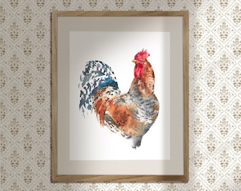 Rooster print kitchen wall art, farmhouse decor, rooster lover gift, Bielefelder breed art print, unframed