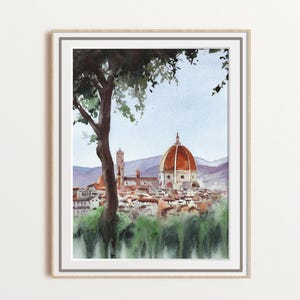 Florence Duomo View Watercolor Print – Italy Travel Art – Tuscan Landscape Artwork– Europe Wall Decor – Cityscape Souvenir – Unframed