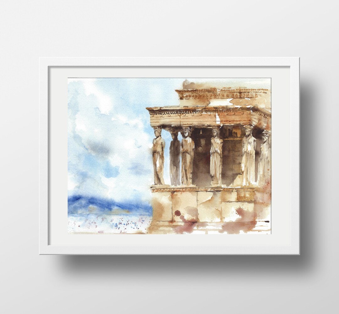 Acropolis of Athens Watercolor Art Giclée Print Erechtheion Greece Home