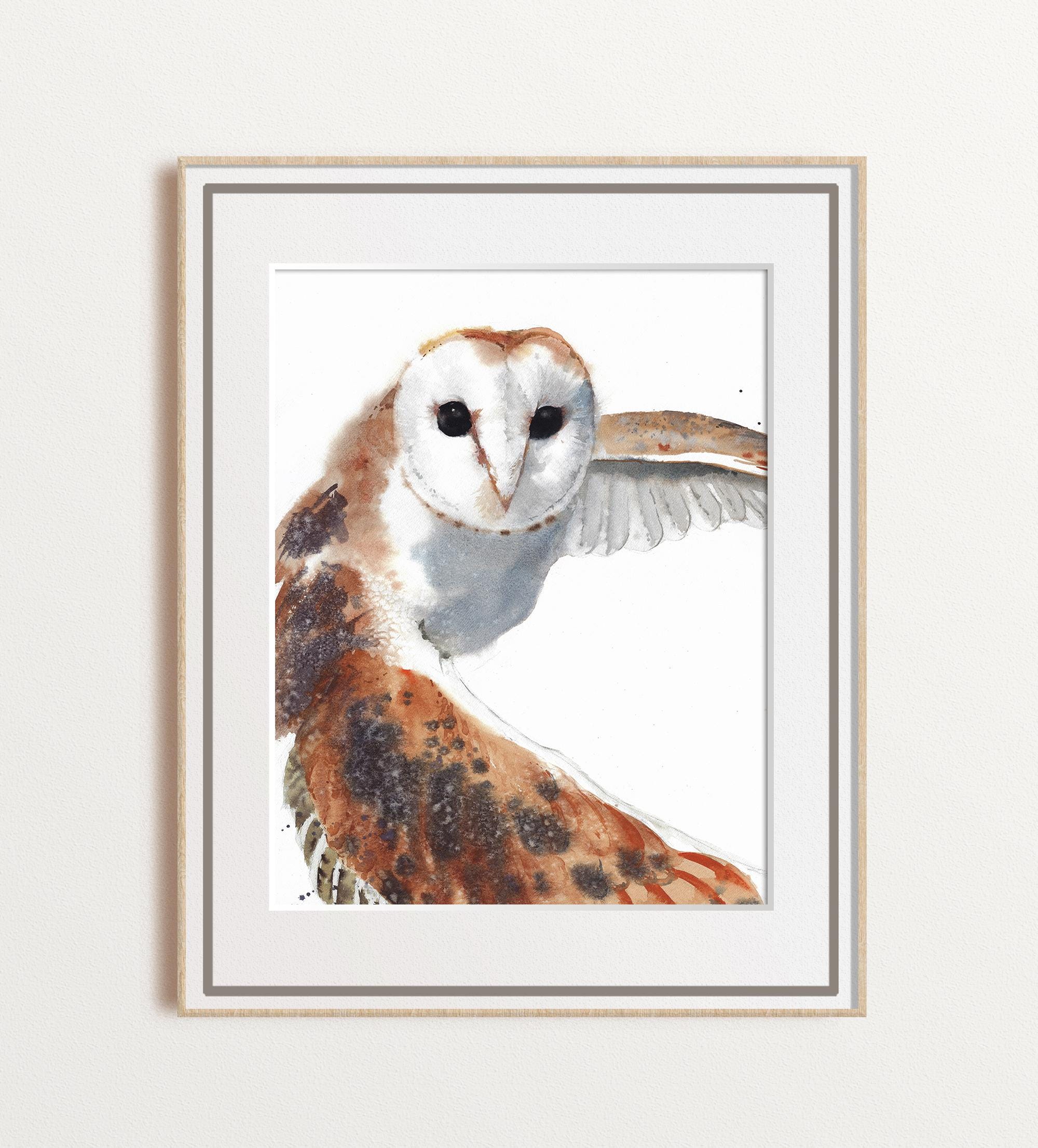Barn Owl Watercolor Print - Bird of Prey Wall Art - Rustic Home Decor ...