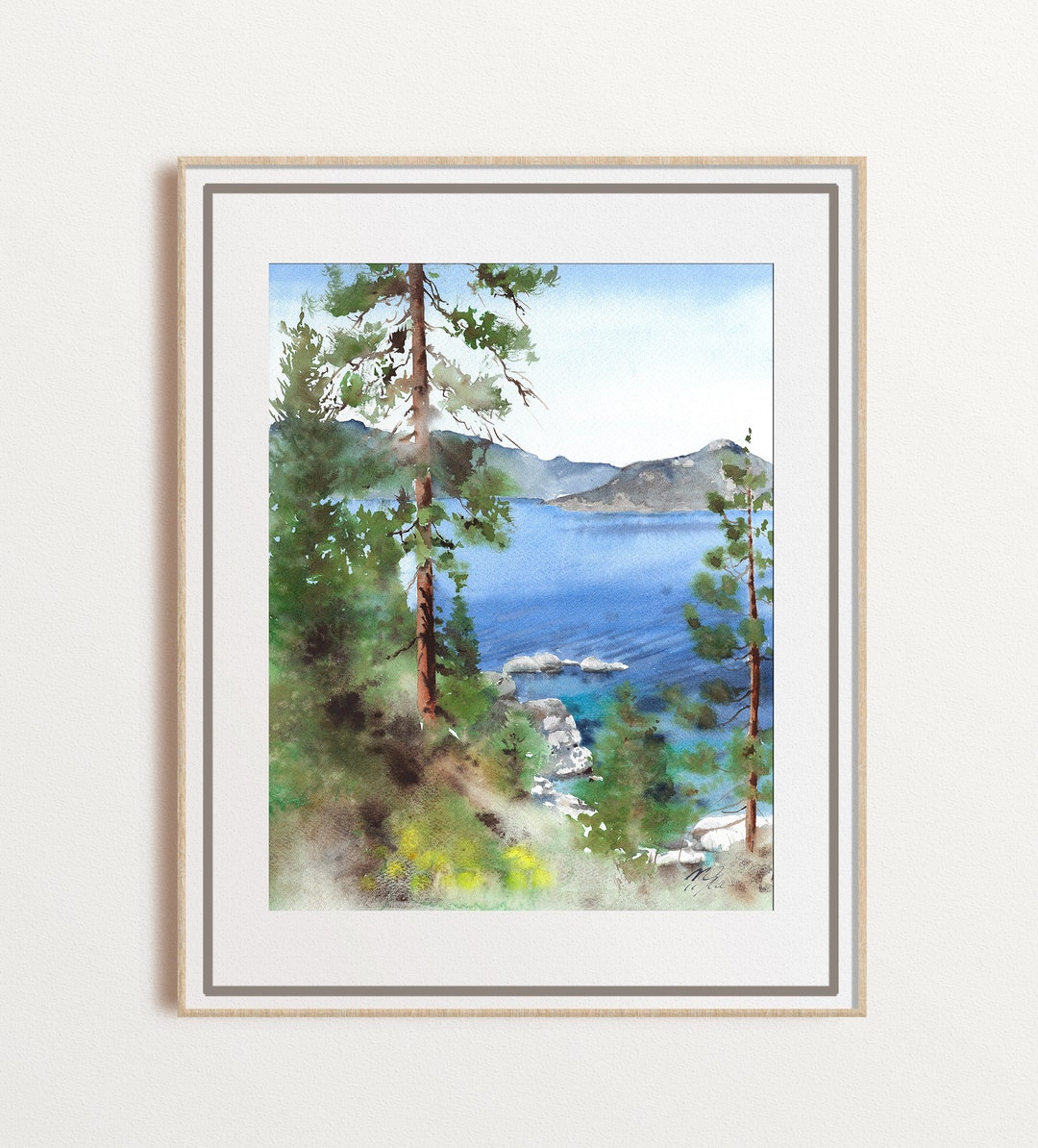 Lake Tahoe Watercolor Print: California Nevada Landscape Art - Etsy