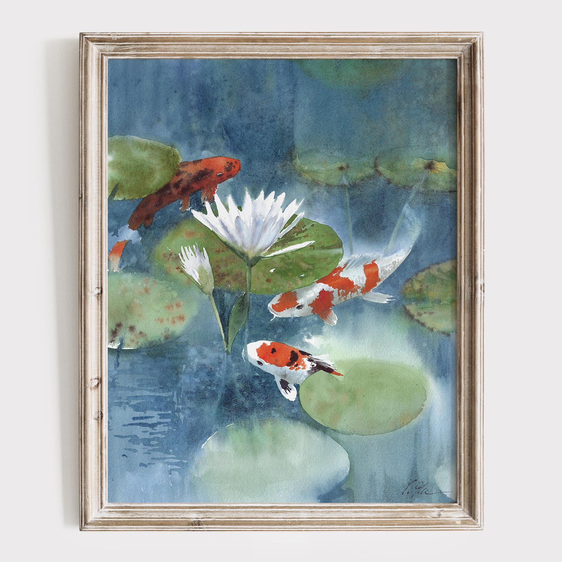 Koi Fish Watercolor Print - Zen Wall Art - Feng Shui Home Decor - Etsy