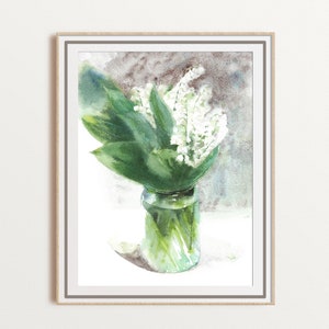 Lily of the Valley Flowers Watercolor Print - Spring Floral Wall Art