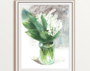 Lily of the valley watercolor art  giclée print  spring flowers wall art