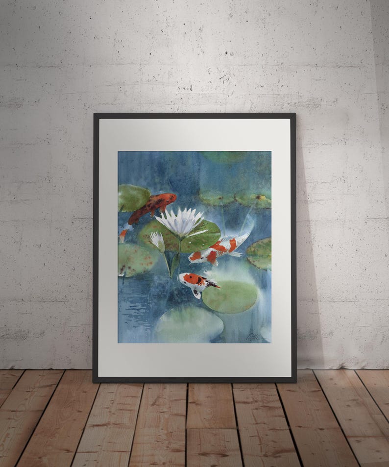 Koi Fish Watercolor Print - Zen Wall Art - Feng Shui Home Decor - Etsy