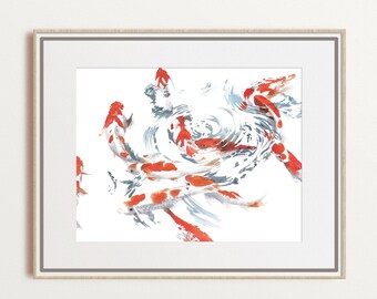 Koi fish Zen watercolor print, fish pond wall decor, Feng Shui artwork, abstract minimalist art print, coastal beach house artwork, unframed