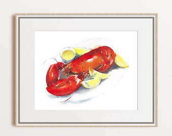 Lobster watercolor art  giclée print  seafood kitchen décor | large print