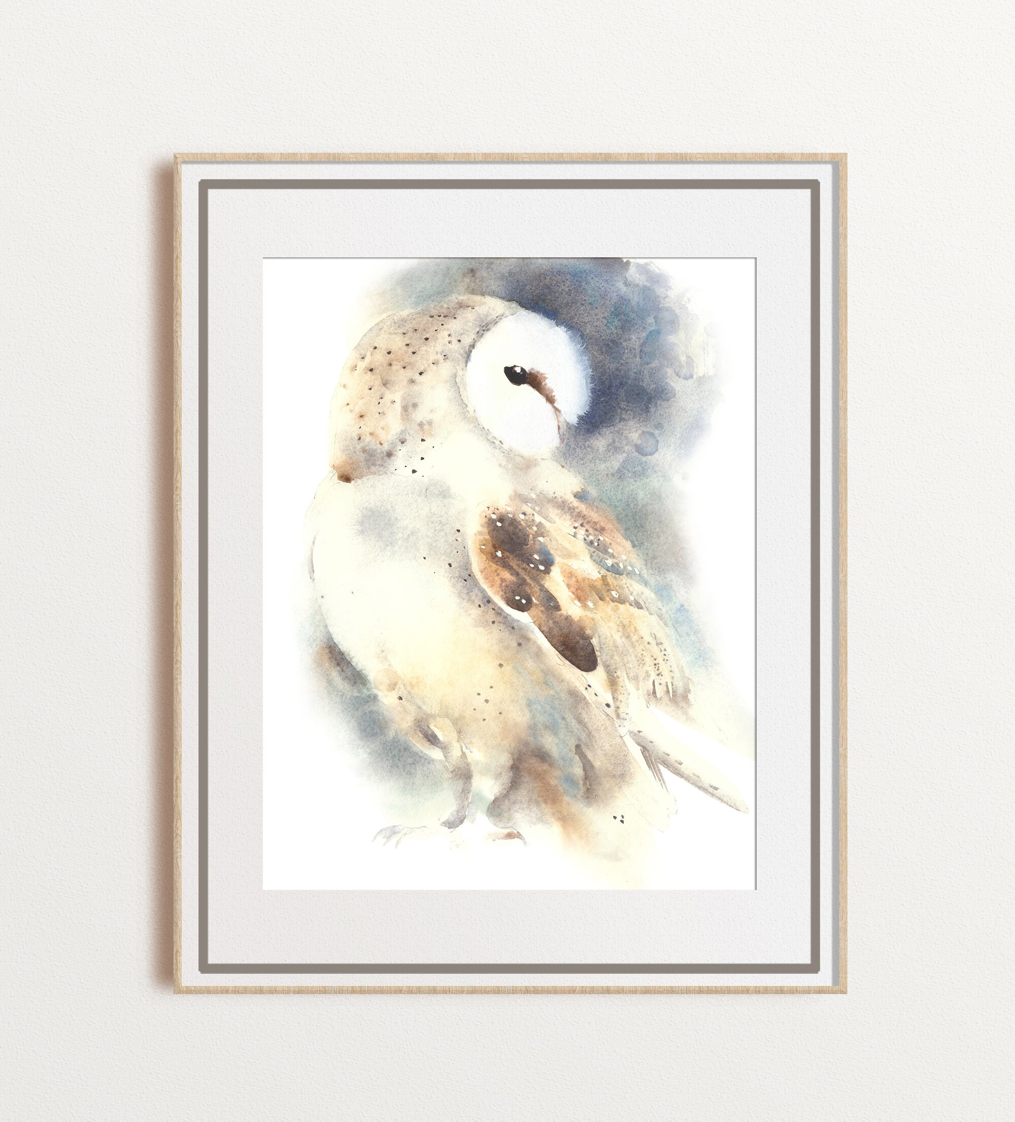 Barn Owl Watercolor Print - Bird of Prey Artwork - Winter Home Decor ...
