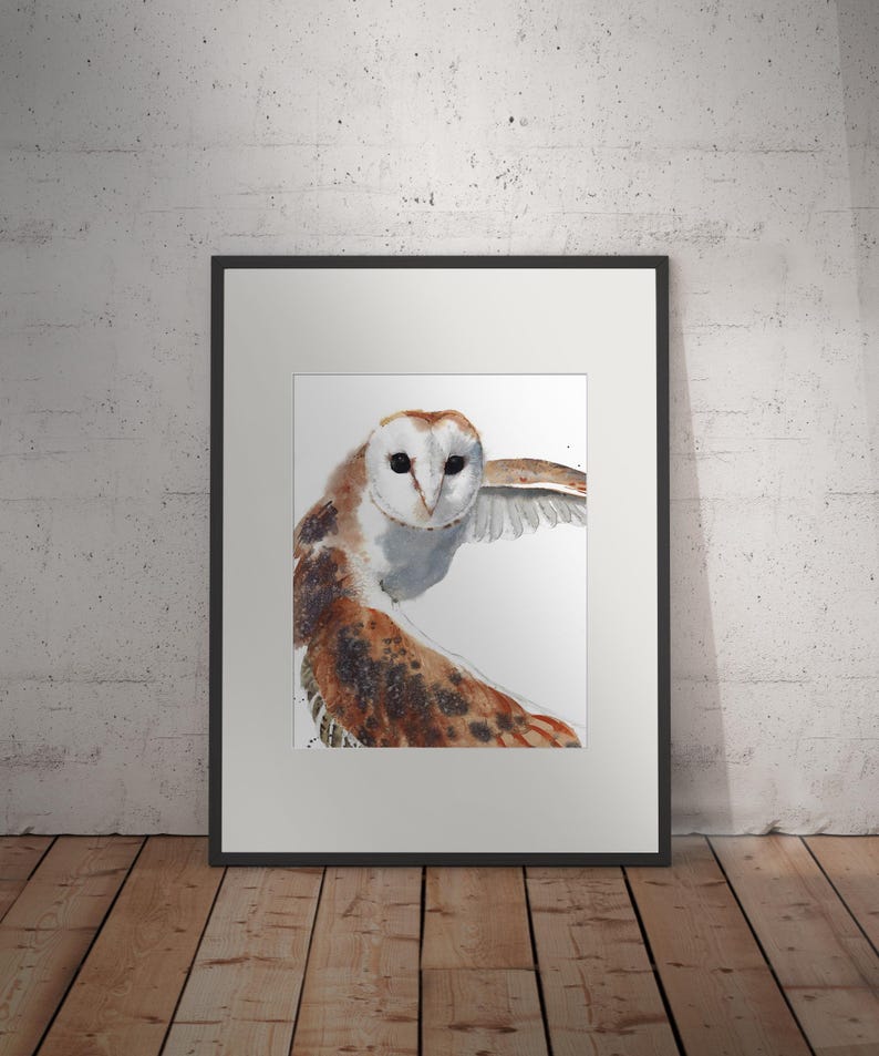 Barn Owl Watercolor Print - Bird of Prey Wall Art - Rustic Home Decor ...