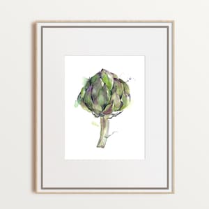 Artichoke kitchen wall art, vegetable watercolor print, food illustration home decor, housewarming gift, unframed