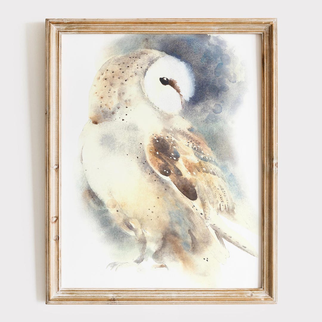 Barn Owl Watercolor Print - Bird of Prey Artwork - Winter Home Decor ...