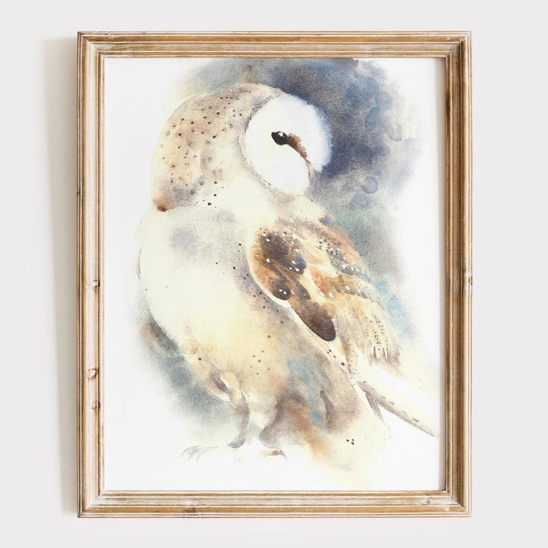 Barn Owl Watercolor Print - Bird of Prey Artwork - Winter Home Decor ...