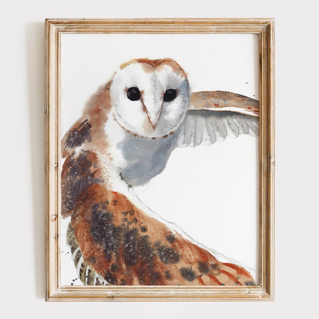 Barn Owl Watercolor Print - Bird of Prey Wall Art - Rustic Home Decor ...