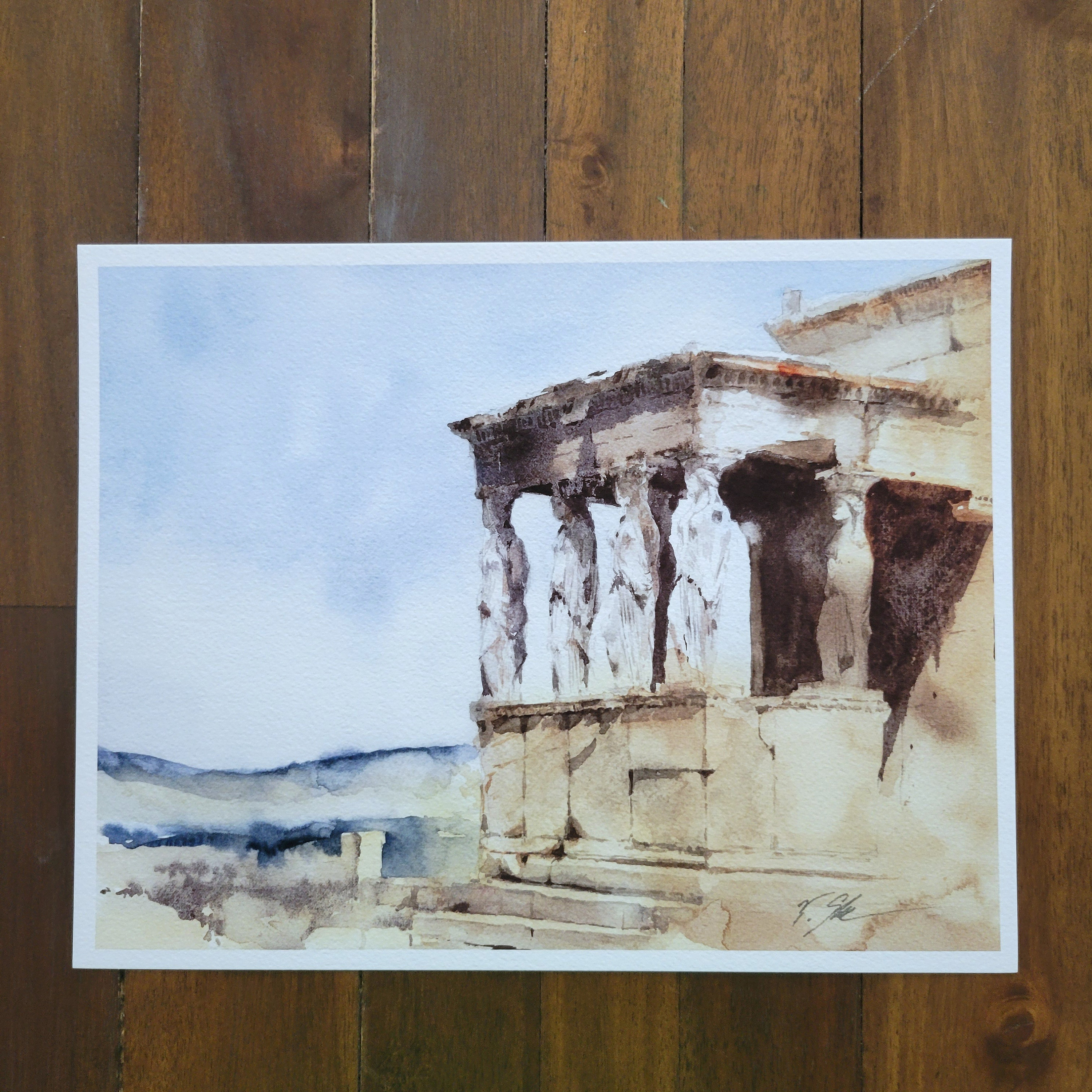 Acropolis of Athens Watercolor Art Giclée Print Erechtheion Greece Home