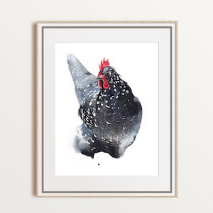 Chicken watercolor art, kitchen wall art, modern farmhouse decor, chicken lover gift, farm bird giclee print, large size, unframed