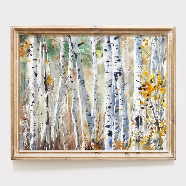 Aspen Grove Watercolor Print - Fall Landscape Artwork