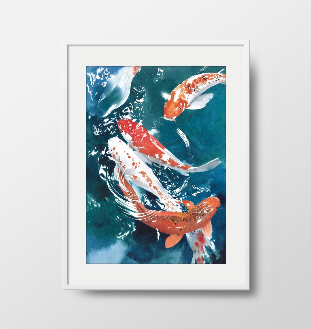 Koi Fish Watercolor Print - Zen Wall Art - Feng Shui Home Decor - Etsy