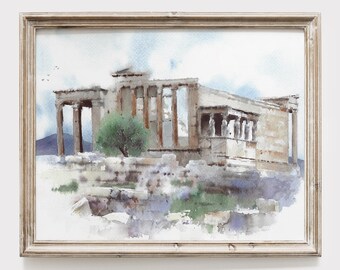 Acropolis of Athens Watercolor Print - Greek Landscape Artwork - Greece Ancient Architecture Wall Art