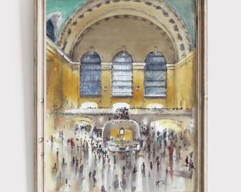 Grand Central Terminal Watercolor Print - NYC Architecture Wall Art - New York Cityscape Artwork