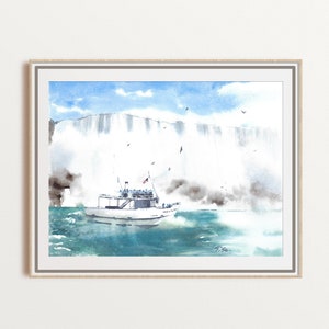 Niagara falls watercolor print, American landscape painting, travel gallery wall, waterfall wall art, mom birthday gift, unframed