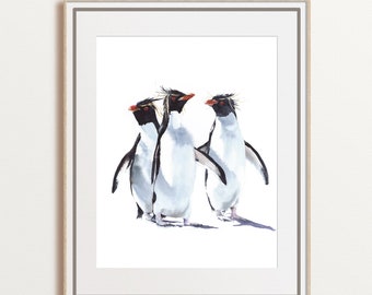 Penguins watercolor art, animal home décor, group of penguins artwork, penguins wall art, minimalist decor, gift for friend, unframed