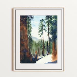 Sequoia National Park Art Print – Watercolor Landscape Wall Art – Nature Lover Gift – Rustic Cabin Decor – Wilderness Artwork