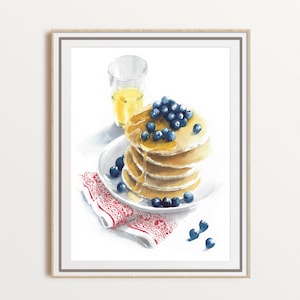 Pancakes kitchen wall art, breakfast art, housewarming gift, gift for mom, still life painting, food illustration, unframed