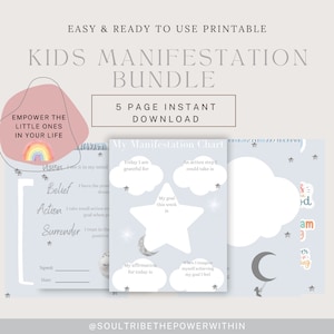 Afdrukbare manifestatiebundel voor kinderen, Mindfulness-activiteiten voor kinderen, Afdrukbare wet van de aantrekkingskracht voor kinderen, leuke activiteiten voor een regenachtige dag