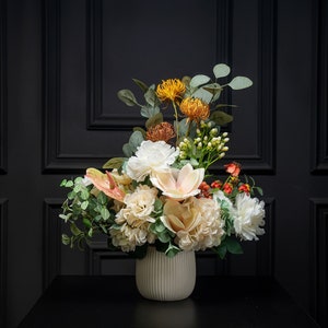 Real Touch Floral Arrangement for Dining Table Artificial Centerpiece in Vase Table, Faux Flower Centerpiece Fake Decor, Housewarming Gift