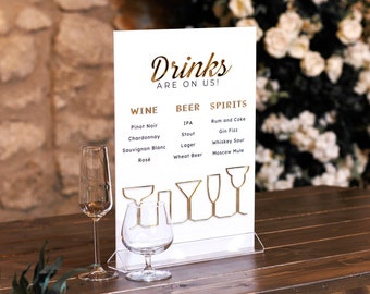 3D Wedding Bar Sign White Acrylic Bar Menu Custom Acrylic Signature Drink Sign Cocktails Open Bar Sign Acrylic Cocktail Sign Wedding