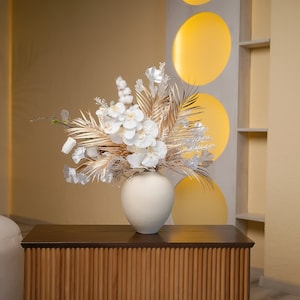Real Touch Gold & White Bouquet, Silk Floral Arrangement Centerpiece, Artificial Flower Bouquet, Fake Mixed Centerpiece, Luxury Table Decor