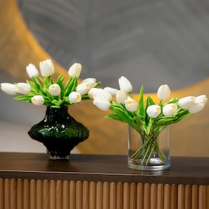 Real Touch White Tulip Flowers, Artificial Tulips for Bouquet, 14&quot; Fake Tulip, Home/Wedding Decor, DIY Flowers, PU Tulip Faux, Party Supply