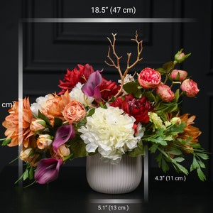 The Red Deer | Luxury Real Touch Floral Arrangement, Artificial Flower Table Centerpiece Vase, Red Faux Centerpiece, Silk Flower Decor