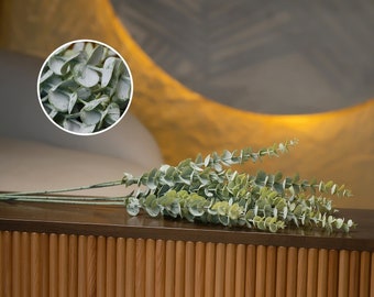 Fausse branche d'eucalyptus extra longue givrée 35 po. Bouquet bohème artificiel haut de gamme, fleurs de verdure, table basse, décoration florale de mariage