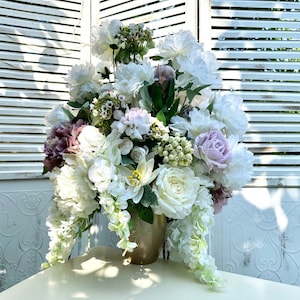 Large Faux Flower Arrangement Table Decor, Artificial Flower Dining Room Table Decor Vase, Real Touch Silk Housewarming Gift New Home