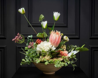Real Touch Floral Arrangement, Large Faux Flower Arrangement, Kitchen Table Centerpiece for Dining Table, Faux Flower Composition in Vase