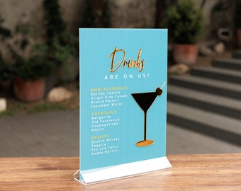 Blue Acrylic Bar Menu 3D Wedding Bar Sign Cocktails Custom Acrylic Signature Drink Sign Open Bar Sign Acrylic Cocktail Sign Wedding