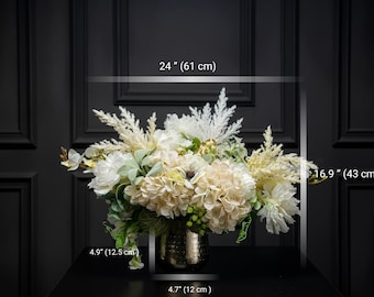 The Pale Marchioness, Luxury Real Touch Floral Arrangement, Artificial Flower Table Centerpiece, White Faux Flower Decor in Golden Vase