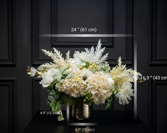 The Pale Marchioness, Luxury Real Touch Floral Arrangement, Artificial Flower Table Centerpiece, White Faux Flower Decor in Golden Vase