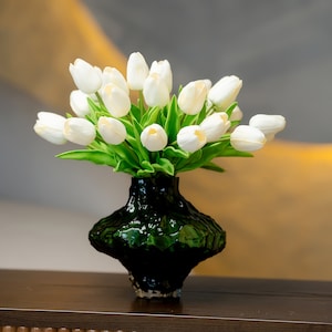 Artificial Tulips for Bouquet, 14" Fake Tulip, Real Touch White Tulip Flowers, Home/Wedding Decor, DIY Flowers, PU Tulip Faux, Party Supply